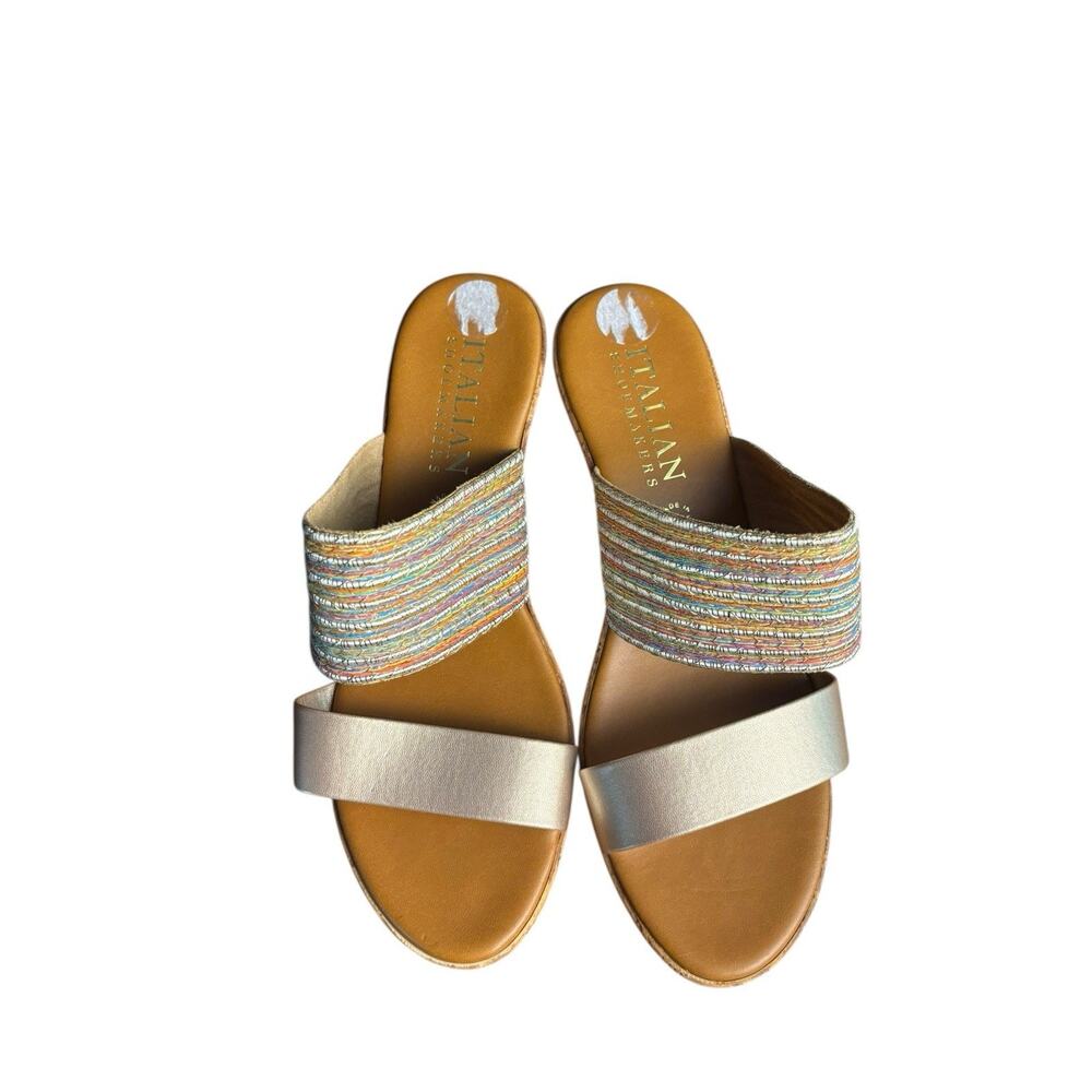 Italian Shoemaker Wedge Sandals Metallic Strap Size 10